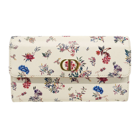 Christian Dior Dior Women's Wallet Long Leather Ivory White Flower Flap Style - Picture 1 of 10